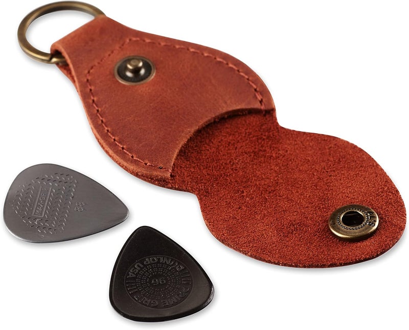 IRIDESCENT Leather Guitar Pick Holder Keychain, Guitar Pick Holder Case Bag, Plectrum Key Fob Cases Bag, Gift for Guitar Players (Cognac) - Image 2